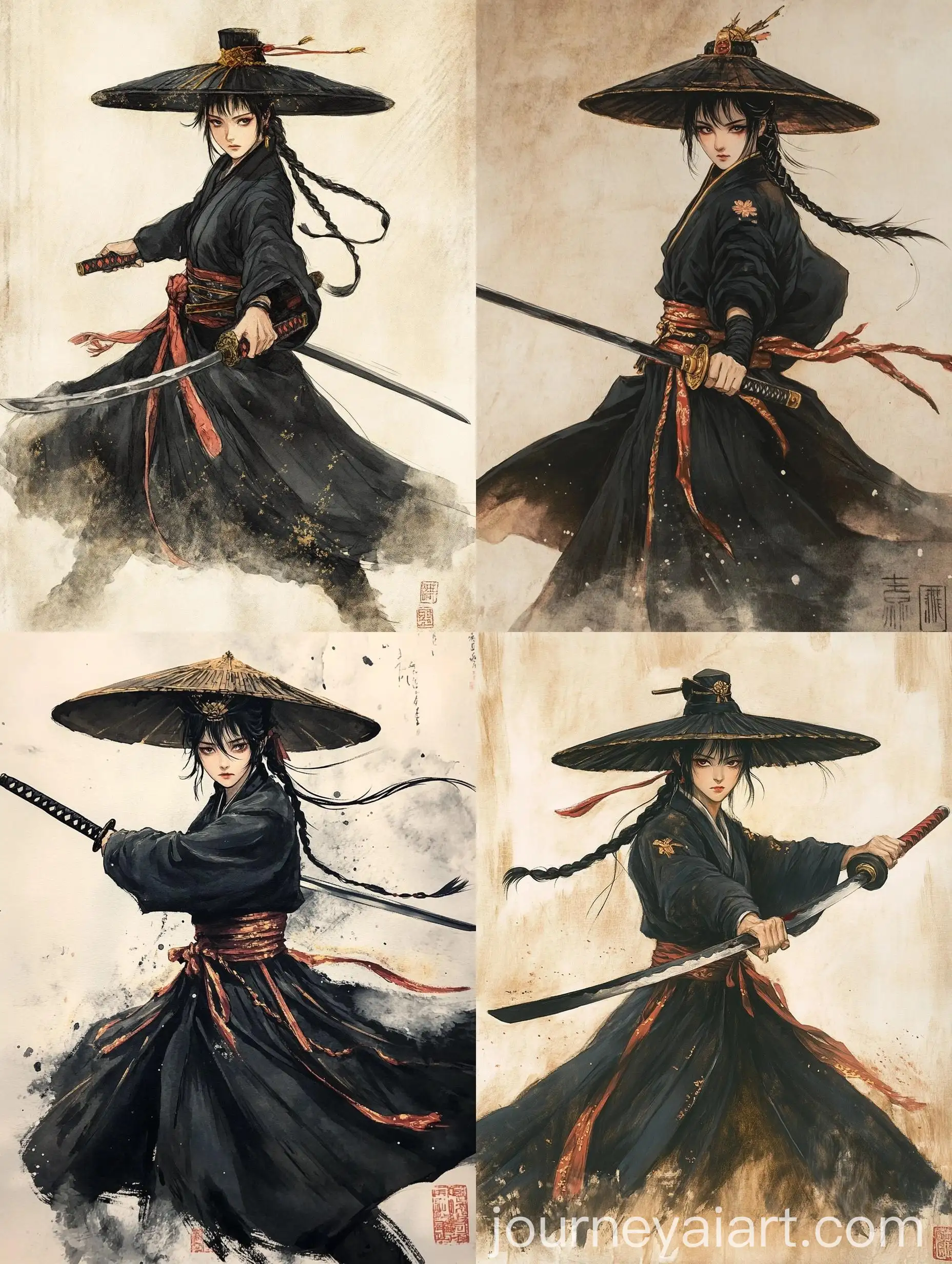Traditional-East-Asian-Ink-Painting-of-a-Grim-Female-Swordsman