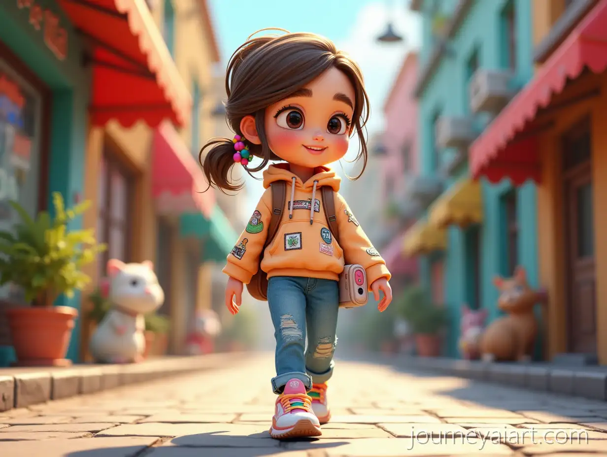 Freckled-Cartoonist-Girl-Walking-Down-a-LFreckled-Cartoonist-on-Streetively-City-Street