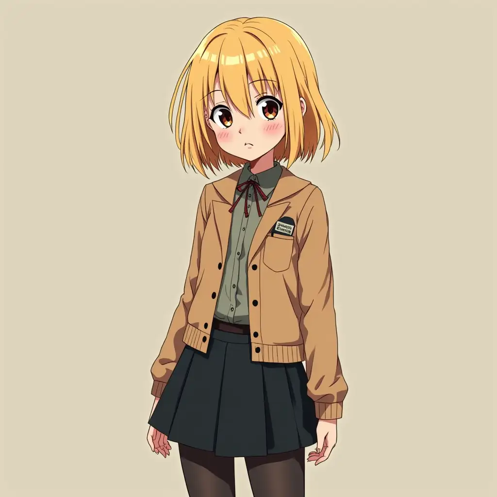 Fulllength-Anime-Image-of-a-Silly-and-Adorable-12yearold-Girl-with-Blond-Bob-Cut-in-Gothic-and-70s-Style