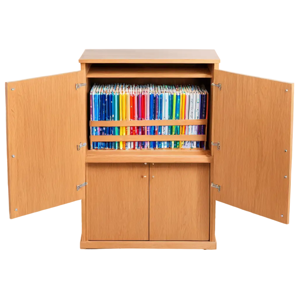 Vibrant-PNG-Image-of-a-Cupboard-Filled-with-Kids-Drawing-Books-and-Colorful-Markers