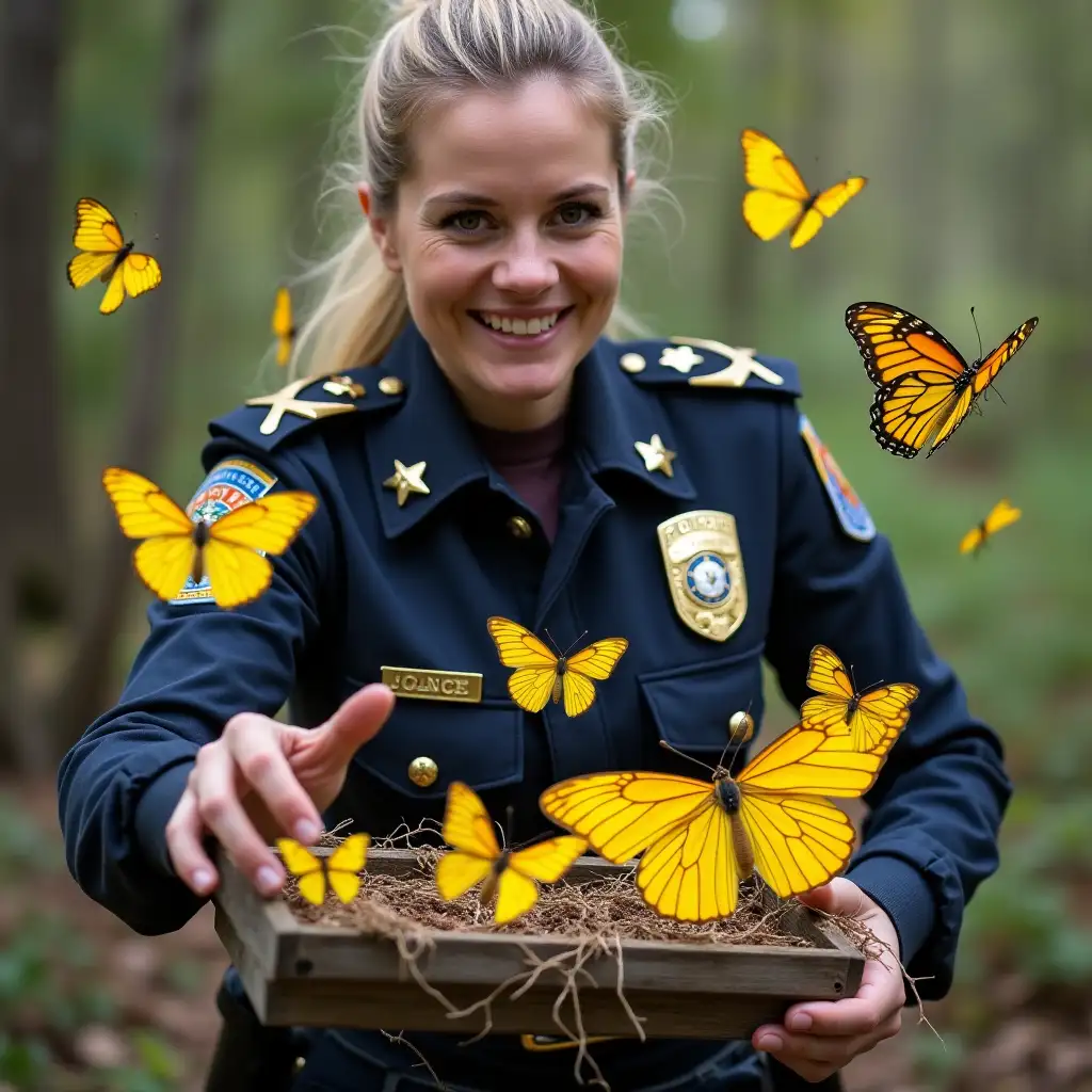 Police-Woman-Rescues-13-Yellow-Butterflies-Trapped-in-a-Mouse-Trap