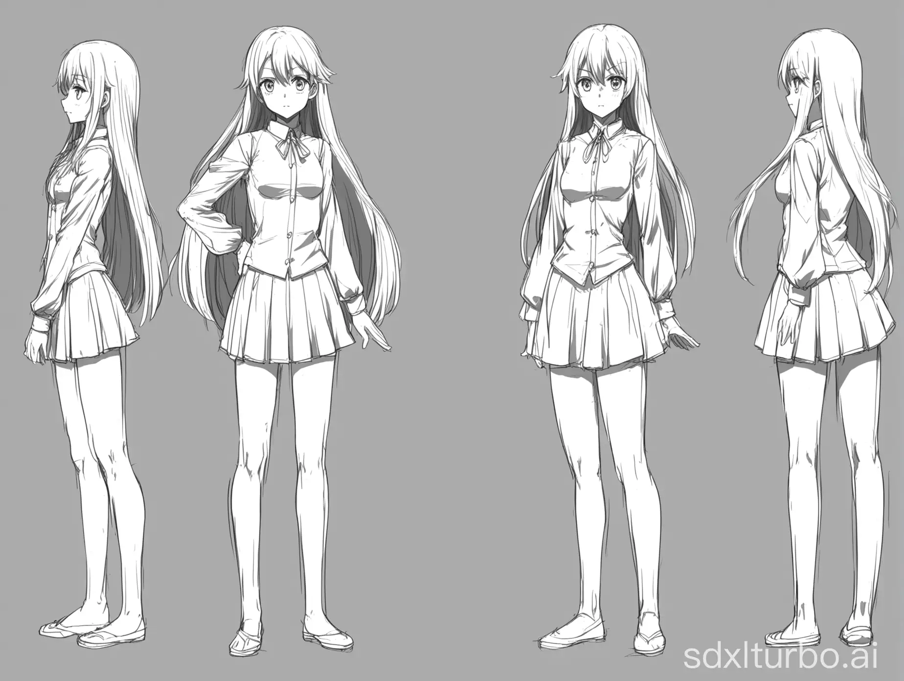 Anime girl long hair standing pose drawing reference