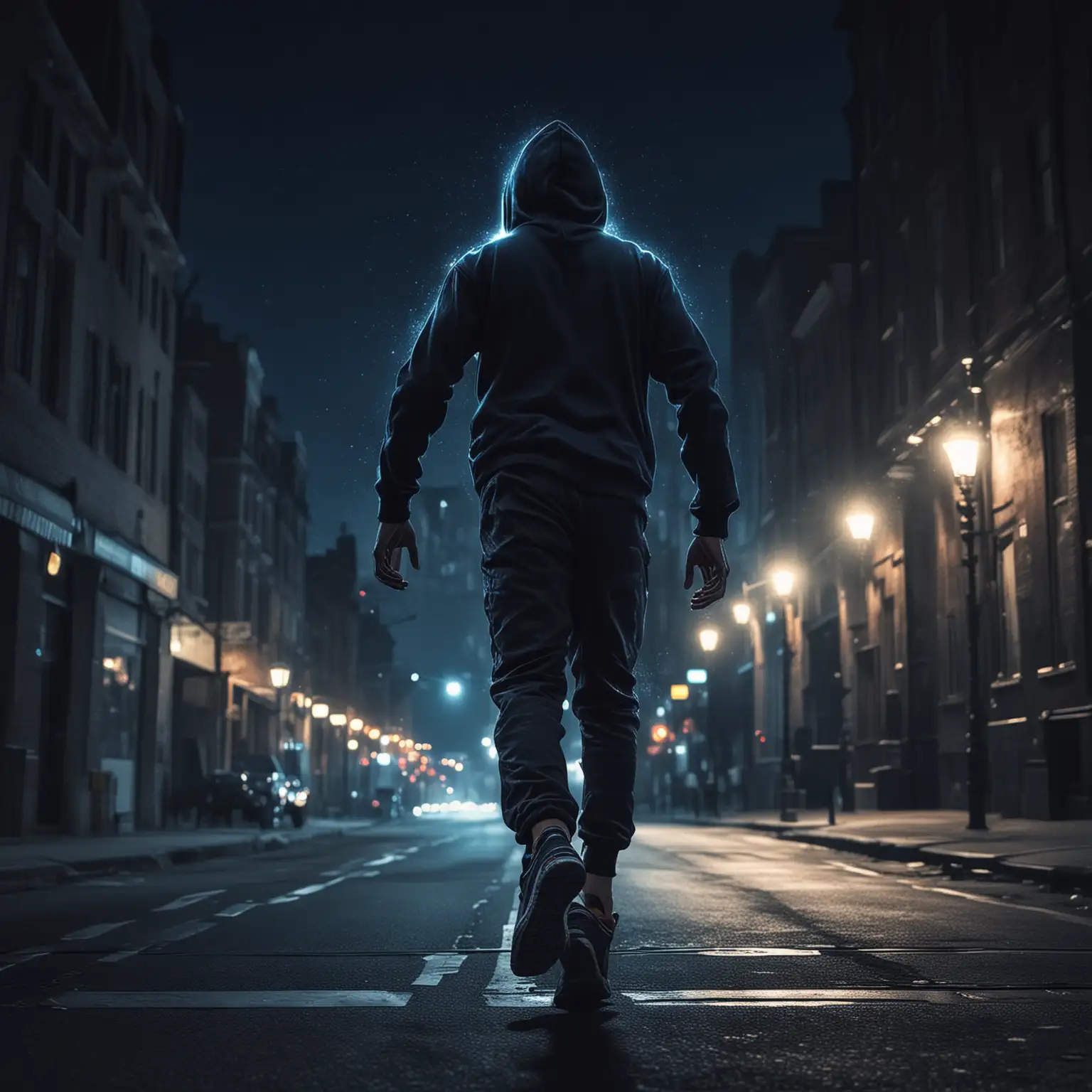 Urban-Night-Runner-in-Dark-Hoodie-and-Bright-Sneakers