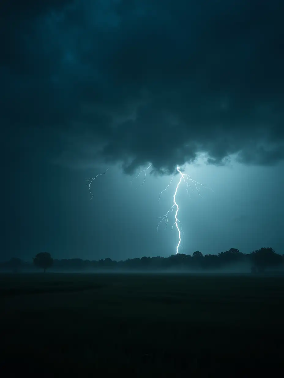 Dark-Stormy-Night-Over-a-Field-with-Lightning-and-Rain