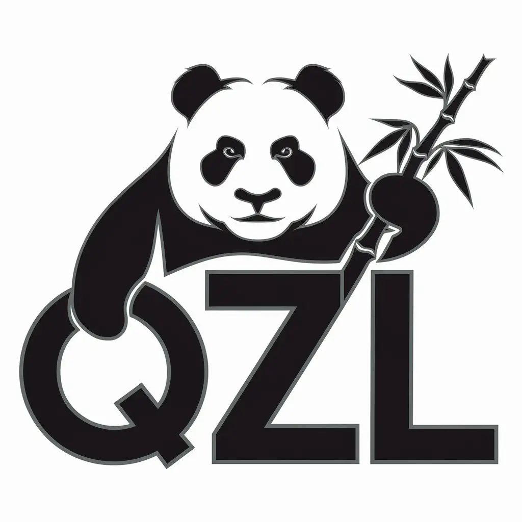 a vector logo design,with the text "qzl", main symbol:q, z, l, panda, bamboo,Moderate,clear background