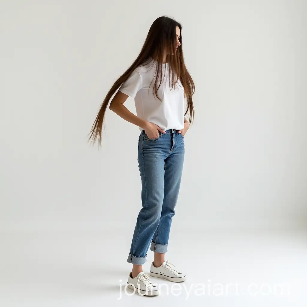 Woman-with-Long-Dark-Brown-Hair-Wearing-Sneakers-and-Casual-Outfit-in-a-White-Room