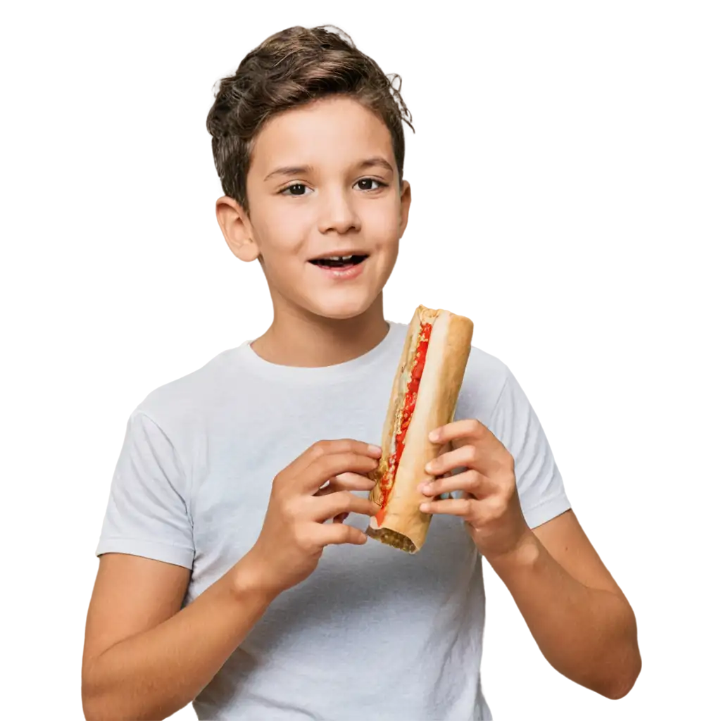 A boy eating shawarma