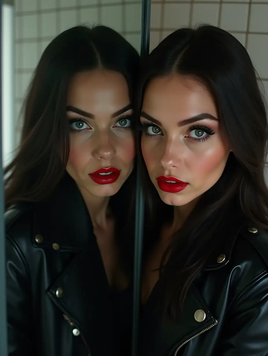 CloseUp-Portrait-of-a-Beautiful-and-Cruel-30YearOld-Diva-in-a-Shiny-Black-Leather-Jacket