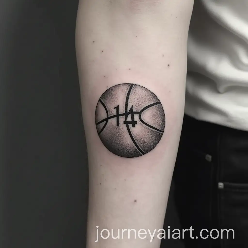 Minimalist-Tattoo-Design-of-Number-Fourteen-Inside-a-Basketball