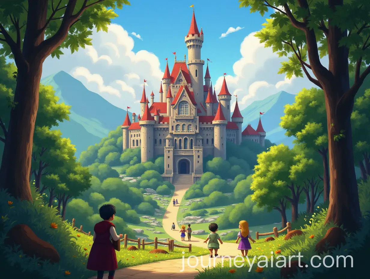 Peaceful-Kingdom-with-Grand-Castle-Surrounded-by-Lush-Forests
