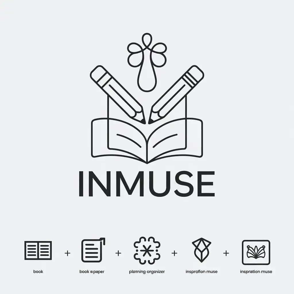 LOGO Design For InMuse Minimalistic Vector Design with Pencil Book and Paper Elements