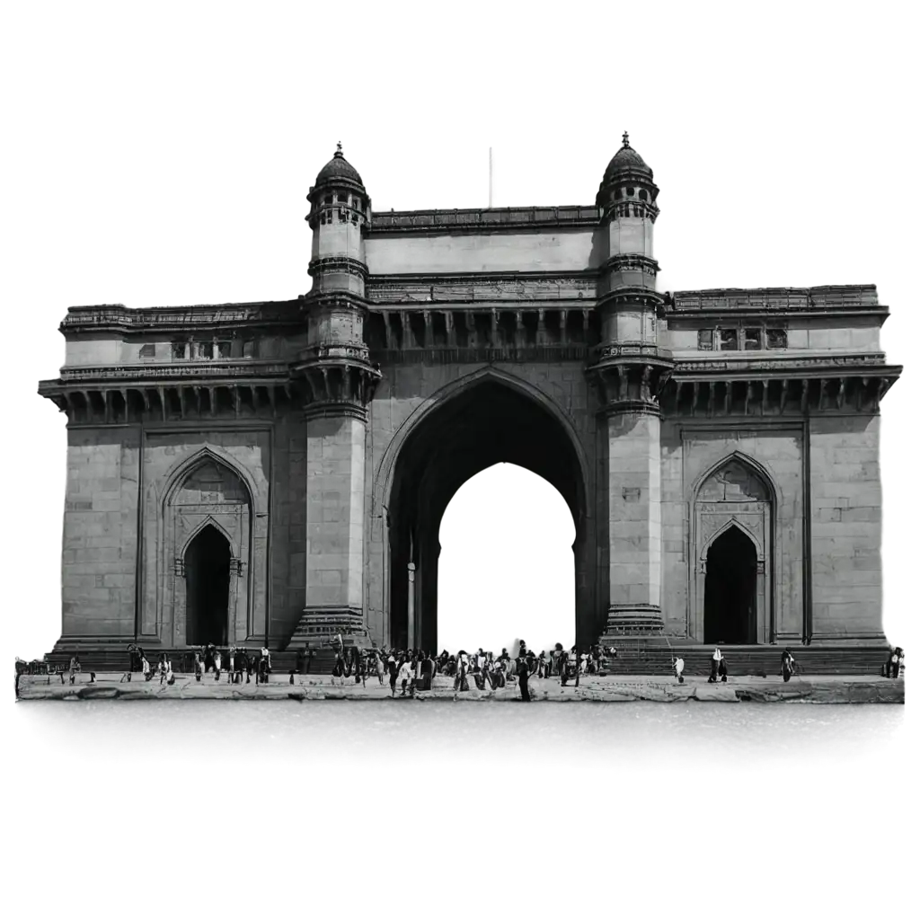 Gateway-of-India-Black-and-White-PNG-Image-for-Enhanced-Visual-Impact