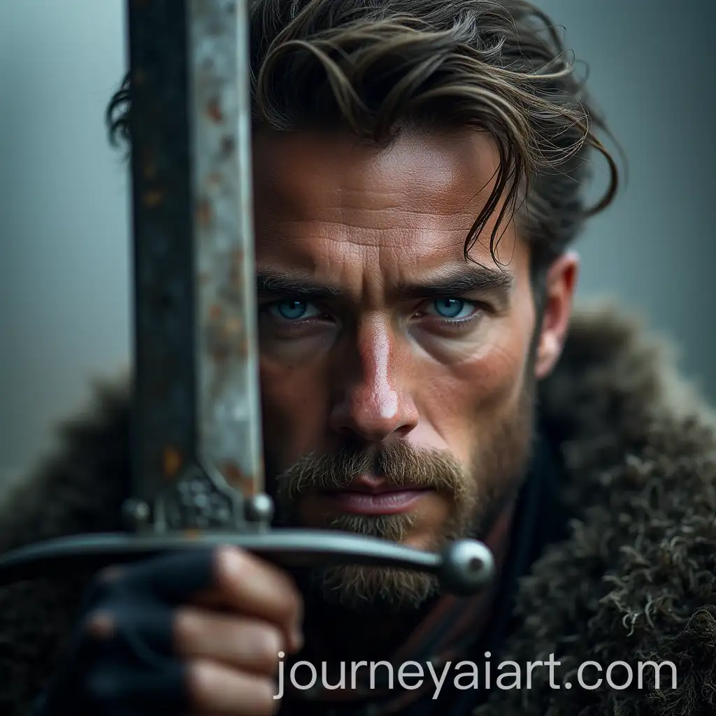 Young-Warrior-with-Sword-and-Hidden-Face-in-Battle-Stance