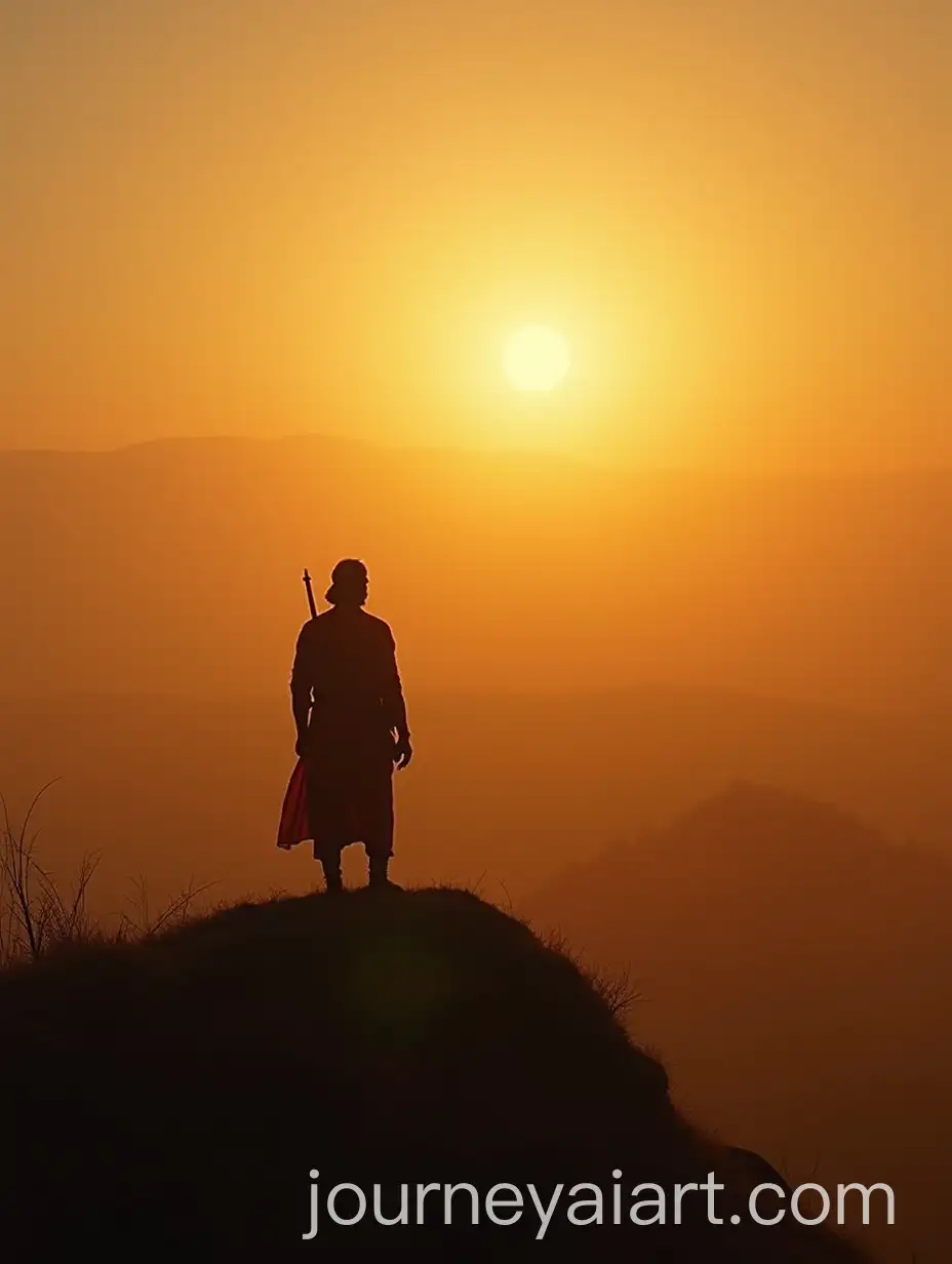 Sambhaji-Maharaj-Standing-on-Hill-at-Dawn-Overlooking-Battlefield