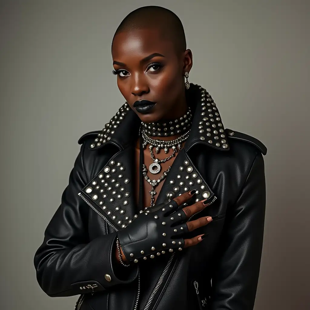 Punk-Rock-African-Woman-in-Studded-Leather-Attire