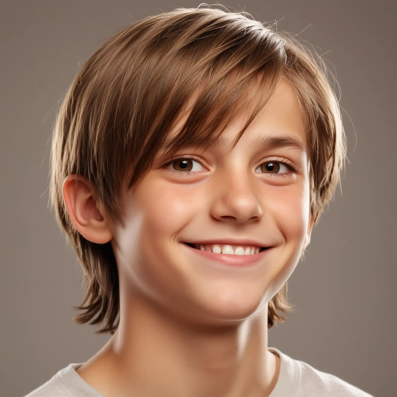 Hyper Realistic Portrait of a Happy ThirteenYearOld Boy with ShoulderLength Light Brown Hair