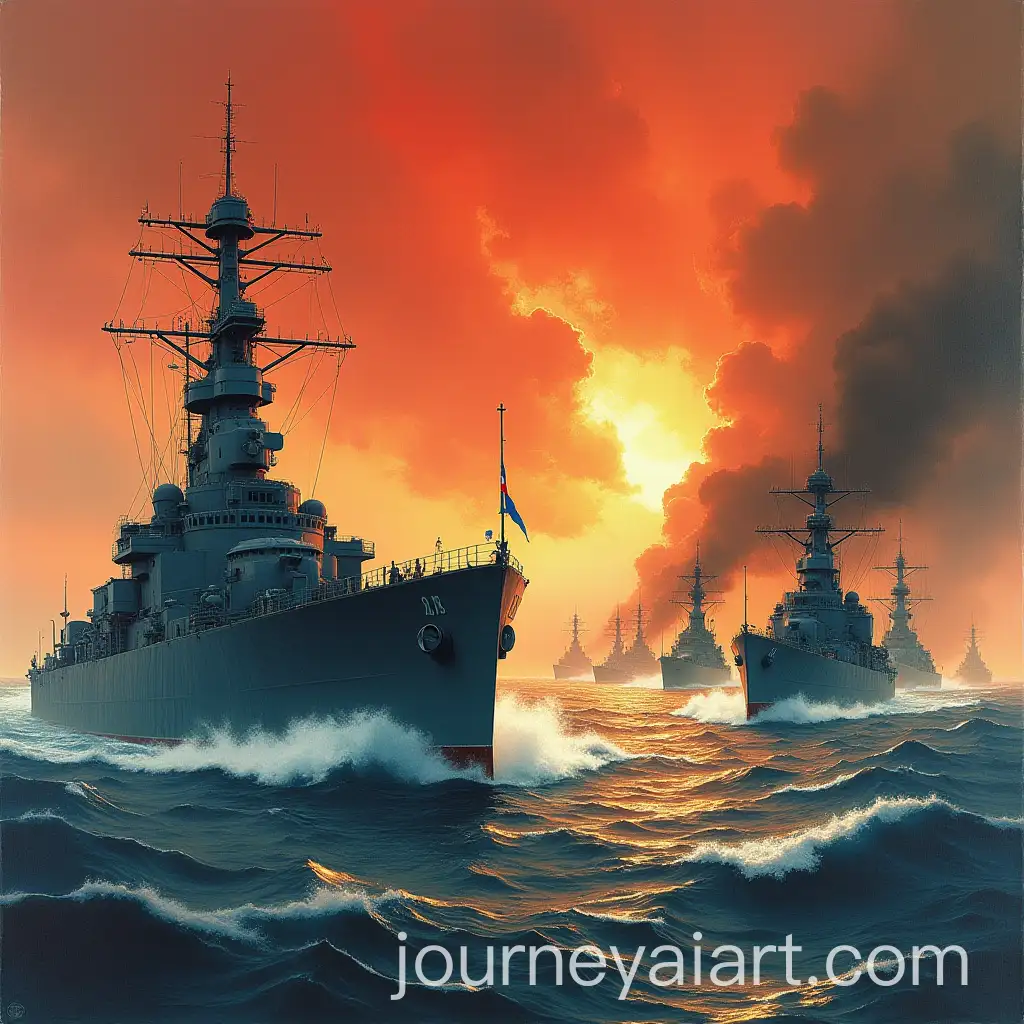 Naval-Blockade-Propaganda-Poster-with-10-Destroyers-and-Battleships