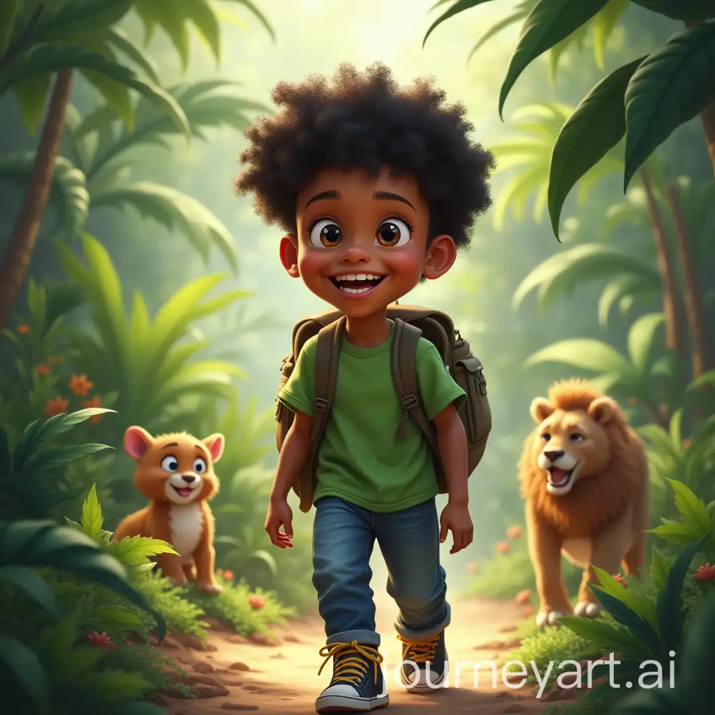 Joyful-Boy-Exploring-the-Jungle-Surrounded-by-Wildlife