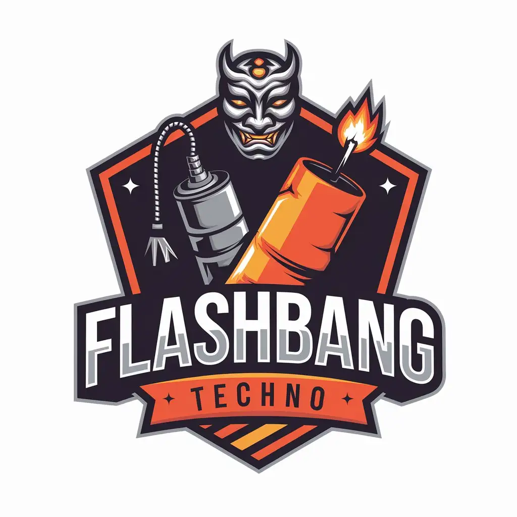 LOGO Design for FLASHBANG Vector Flashbang Oni Mask Techno Style for Retail Industry