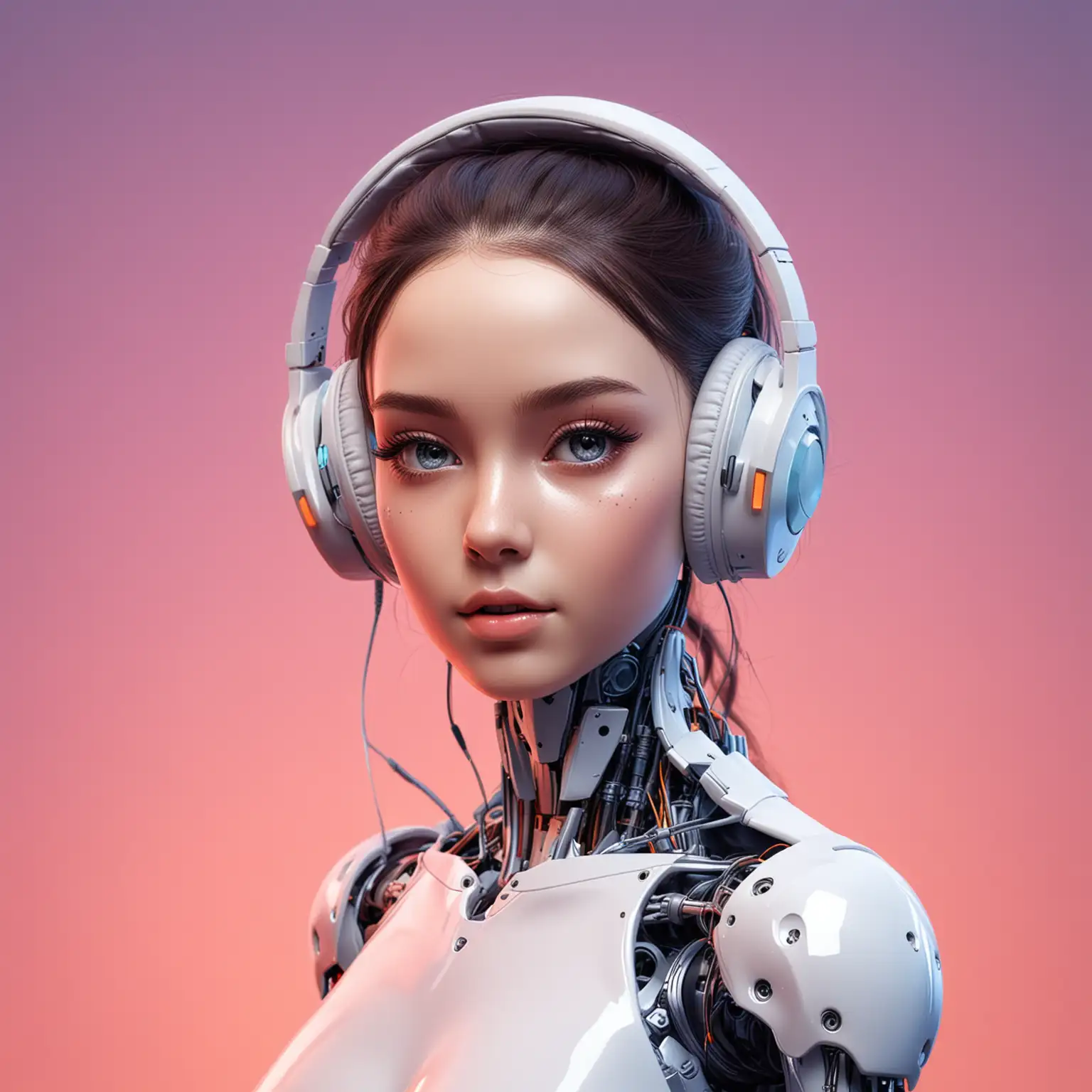 AI Robot Girl with Headphones on Gradient Background