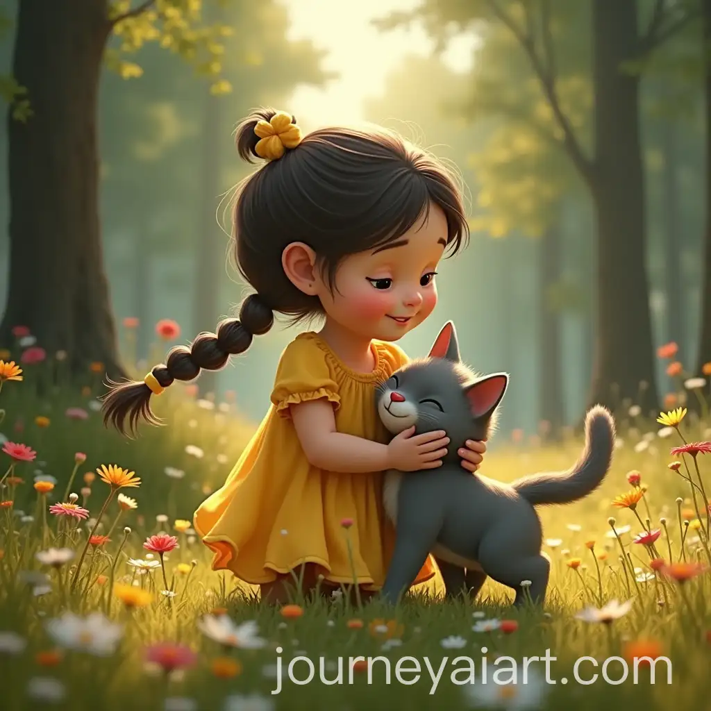 Little-Girl-Playing-Hide-and-Seek-in-a-Colorful-Norwegian-Forest-with-Her-Cat