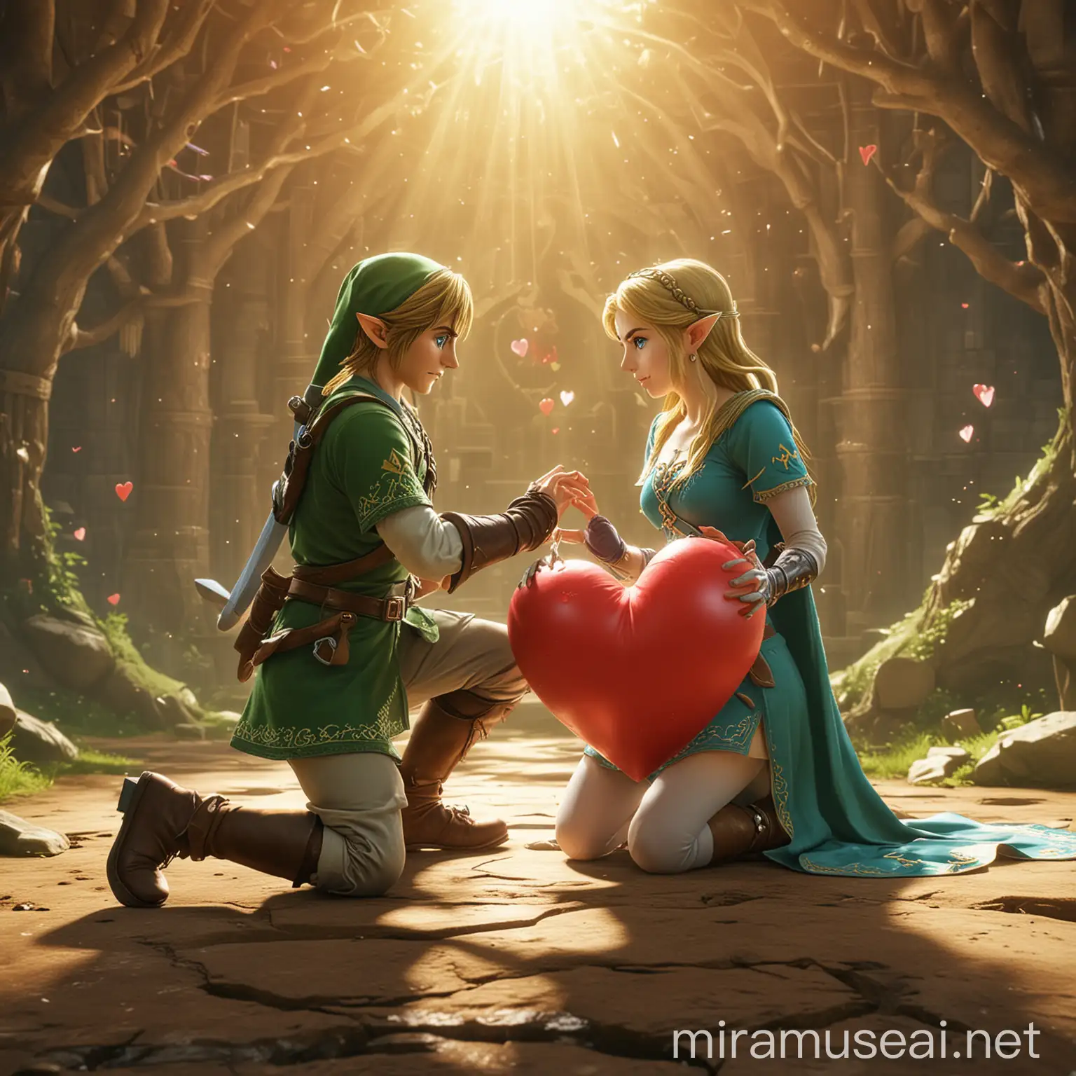 Romantic Proposal Link Proposing to Princess Zelda with a Giant Heart