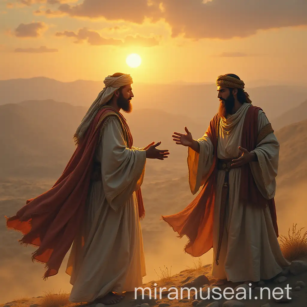 The Prophet Musa with His Loyal Assistant in a Desert Landscape