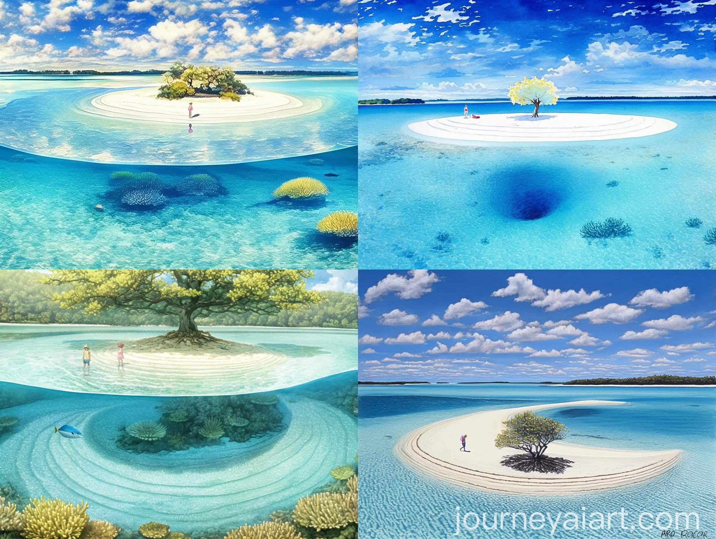 Sandbank-with-Dead-Corals-and-Giant-Tree-from-Watercolor-Manga-Style