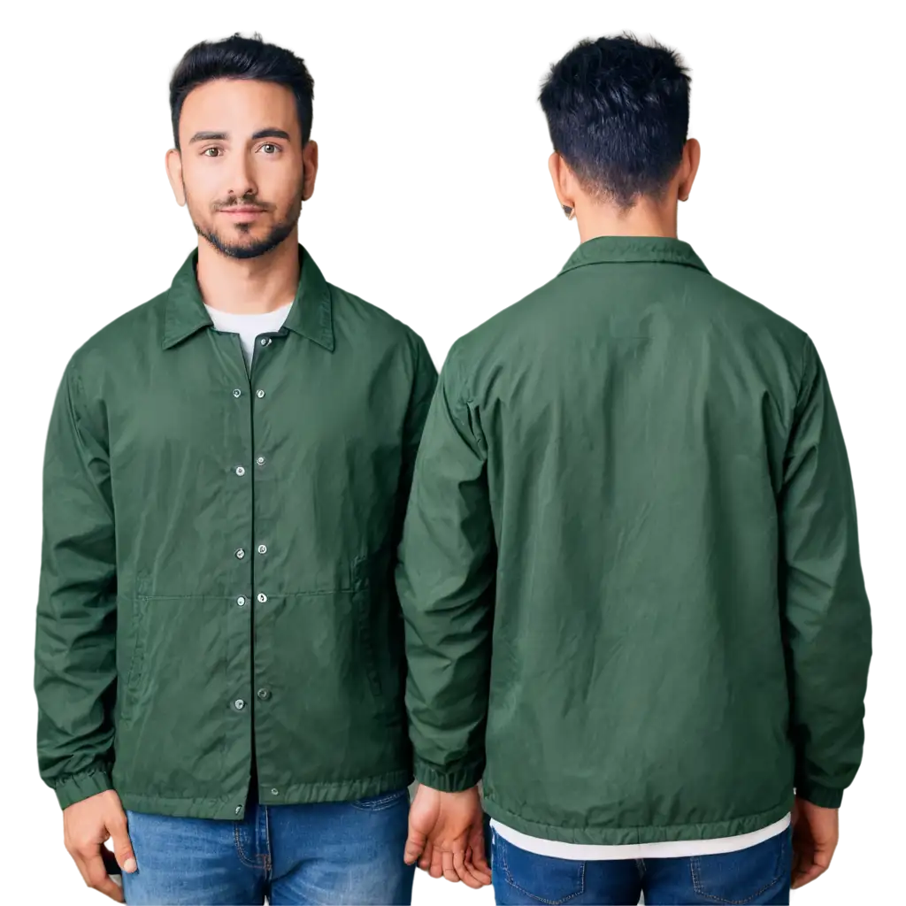 Front-and-Back-View-of-a-Plain-Green-Coach-Jacket-PNG-for-HighQuality-Image-Use