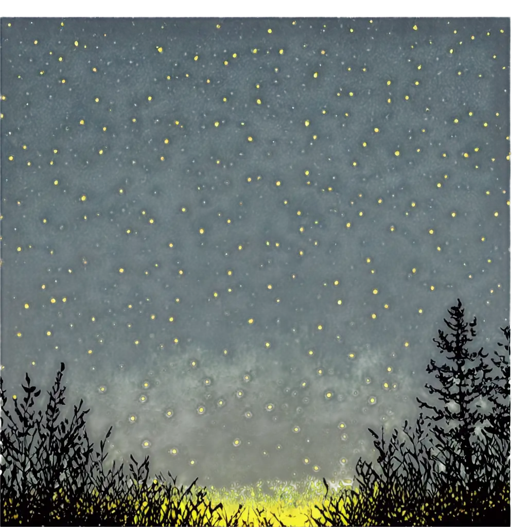 night sky filled with fireflies with yellow light