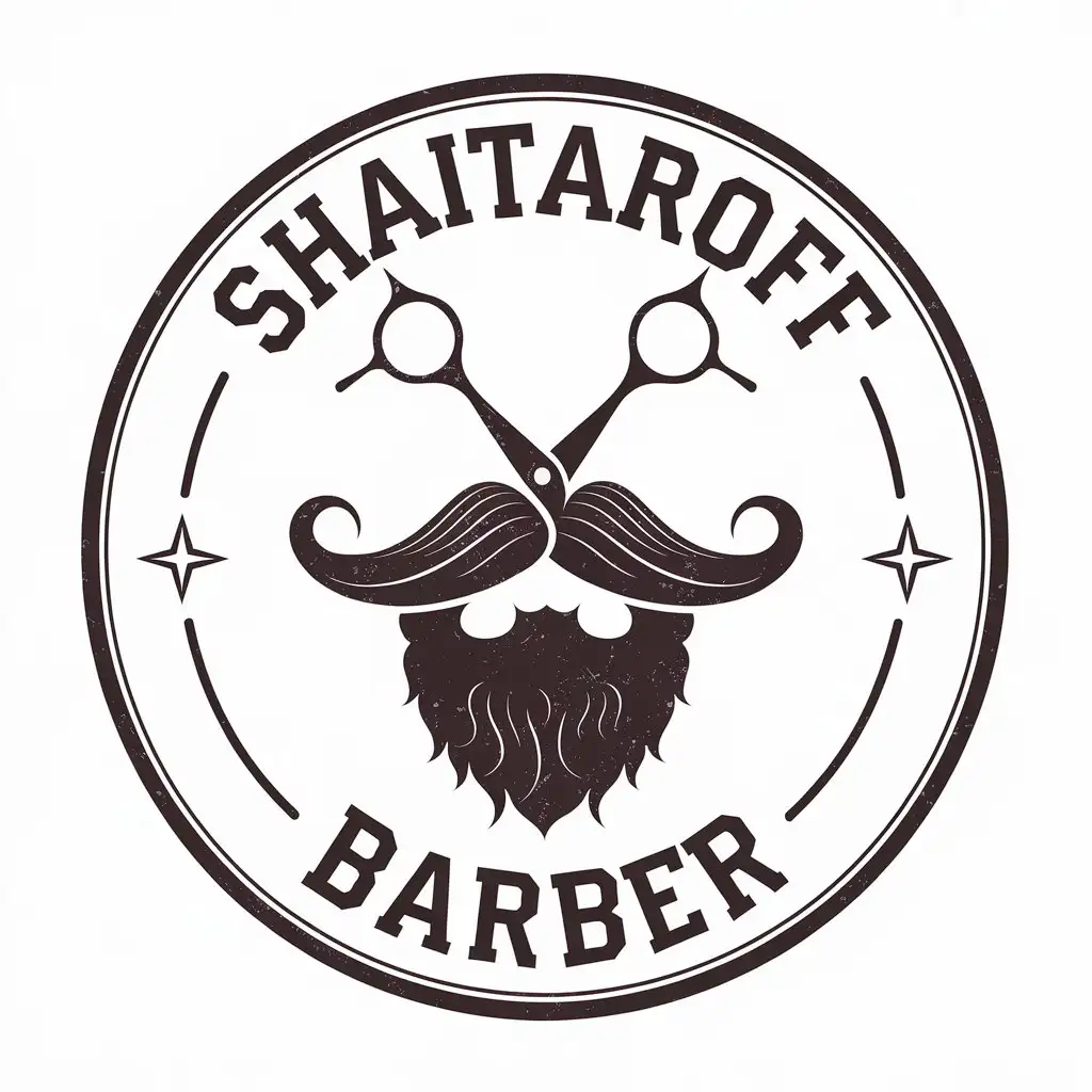 LOGO-Design-for-Shaitaroff-Barber-Vector-Logo-with-Scissors-Mustache-and-Beard-Theme