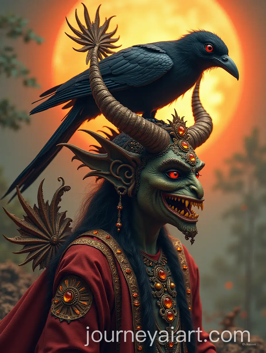 Hindu-Demon-with-Crow-on-Head-in-Dark-Mythological-Setting