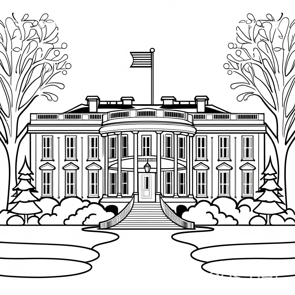 The-White-House-in-Snowy-Christmas-Winter-Celebration-Simple-Coloring-Page-for-Kids