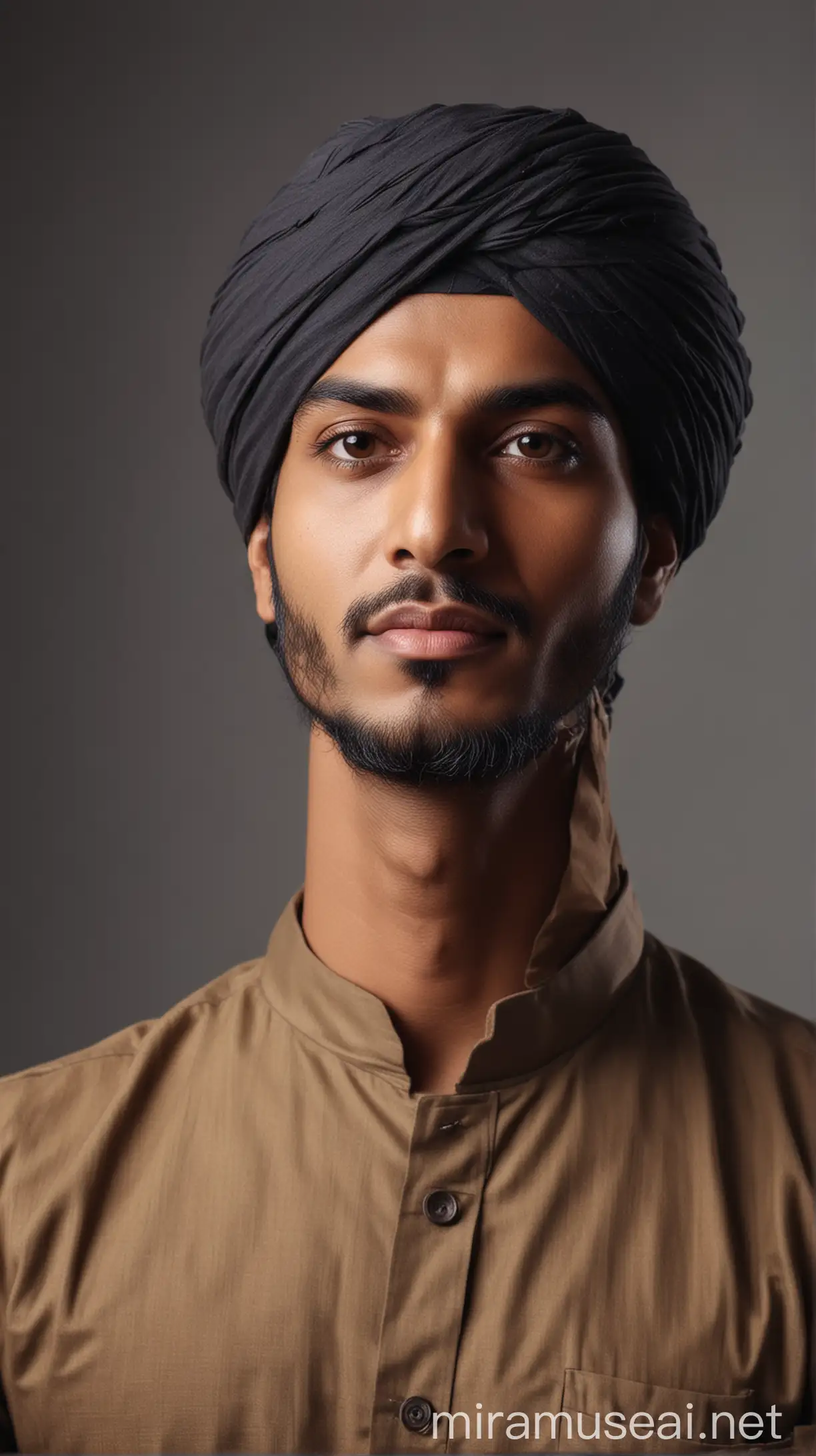 Cinematic Portrait of Handsome Indian Muslim Servant in Traditional Turban