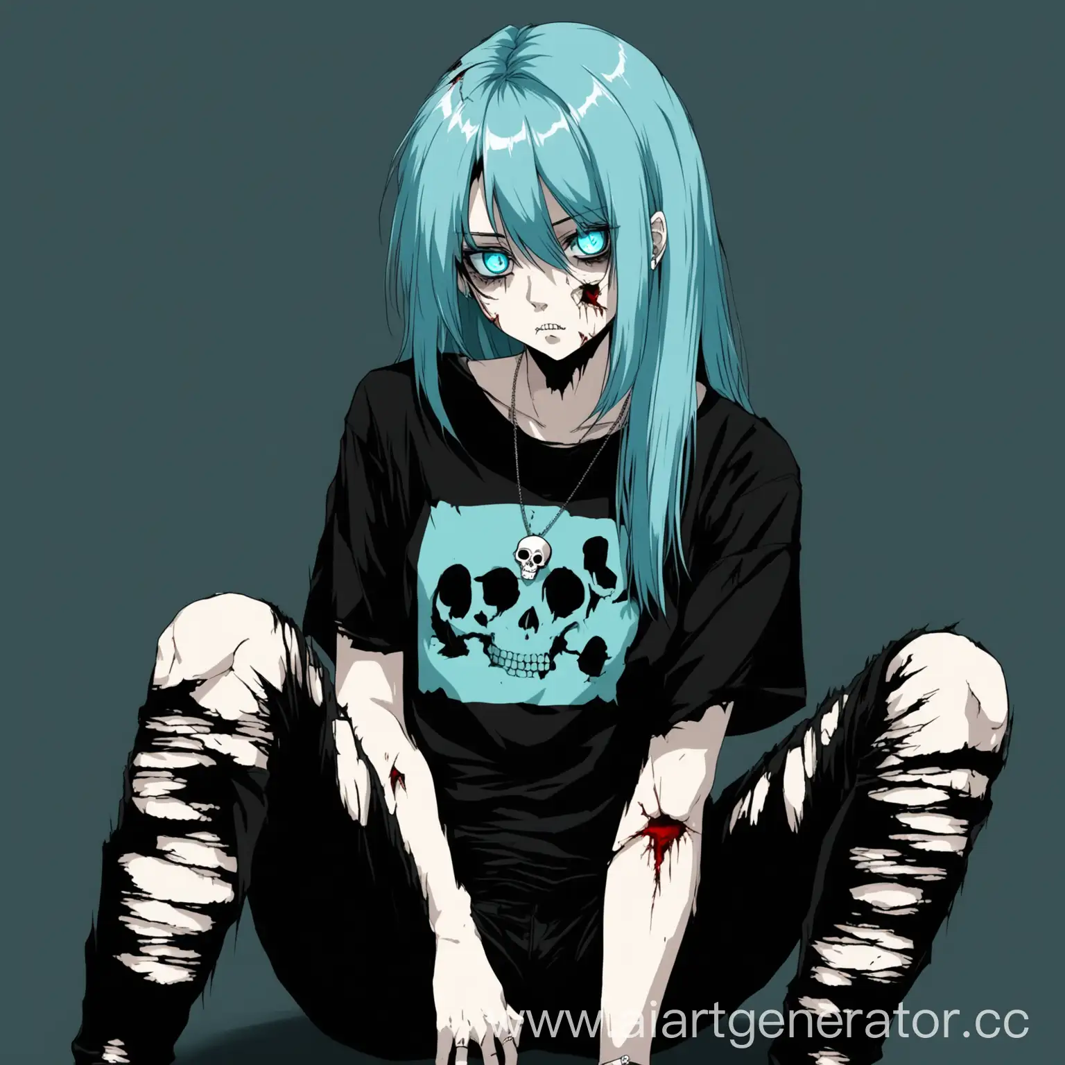 Anime-Girl-with-Turquoise-Hair-and-Skull-Necklace-in-Casual-Attire