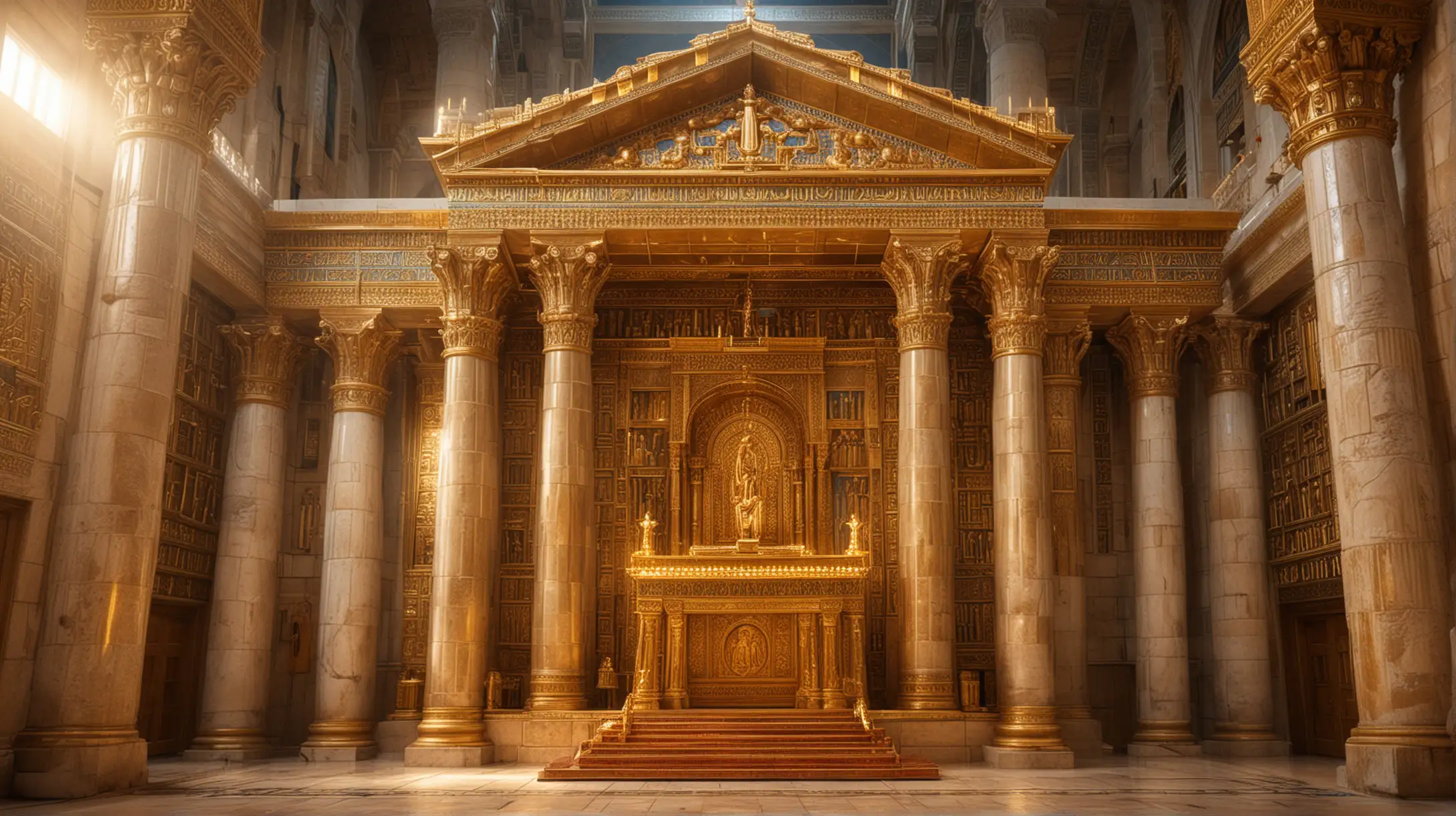 Magnificent Temple in Jerusalem with Golden Accents and Glowing Ark of the Covenant