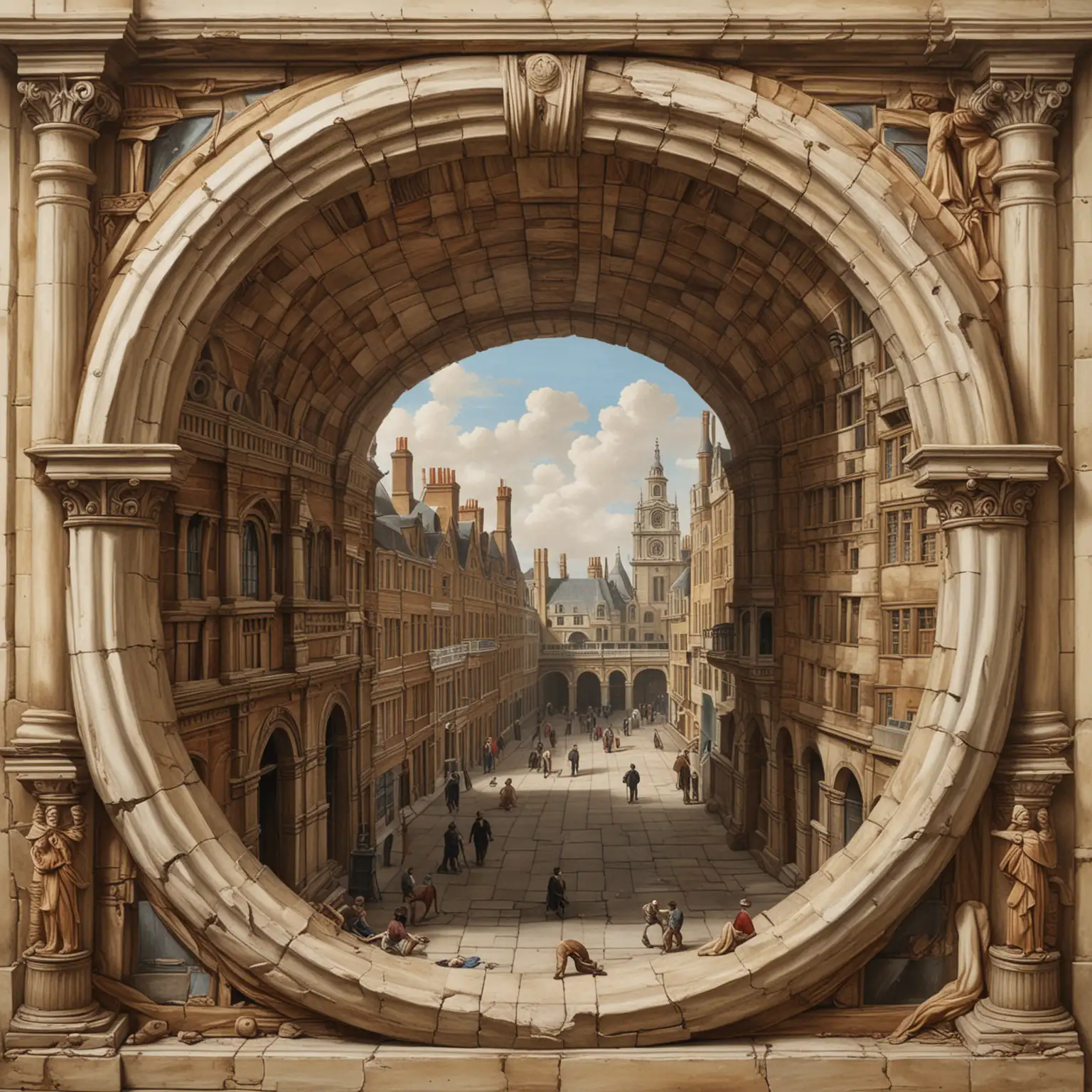 Trompe De l'oeil ancient London in the style of Claude Raguet Hirst 