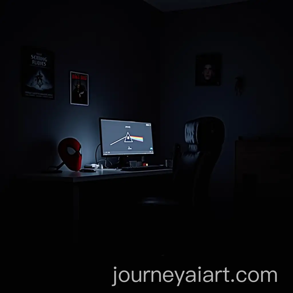 Darkened-Room-with-Spiderman-Mask-and-Music-Posters