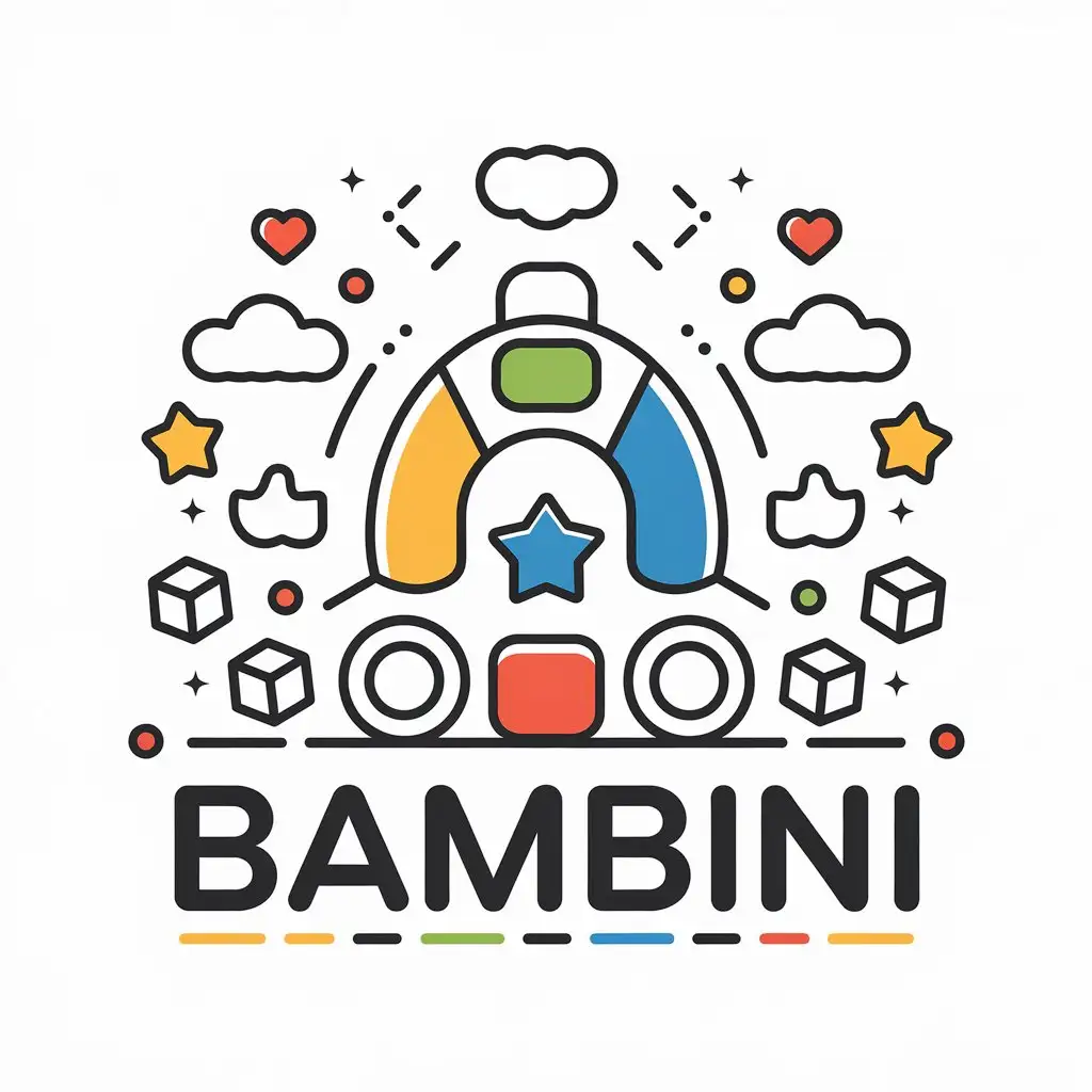 LOGO Design for Bambini Playful Vector with Toys Stars Clouds Hearts and Animals for the Construction Industry