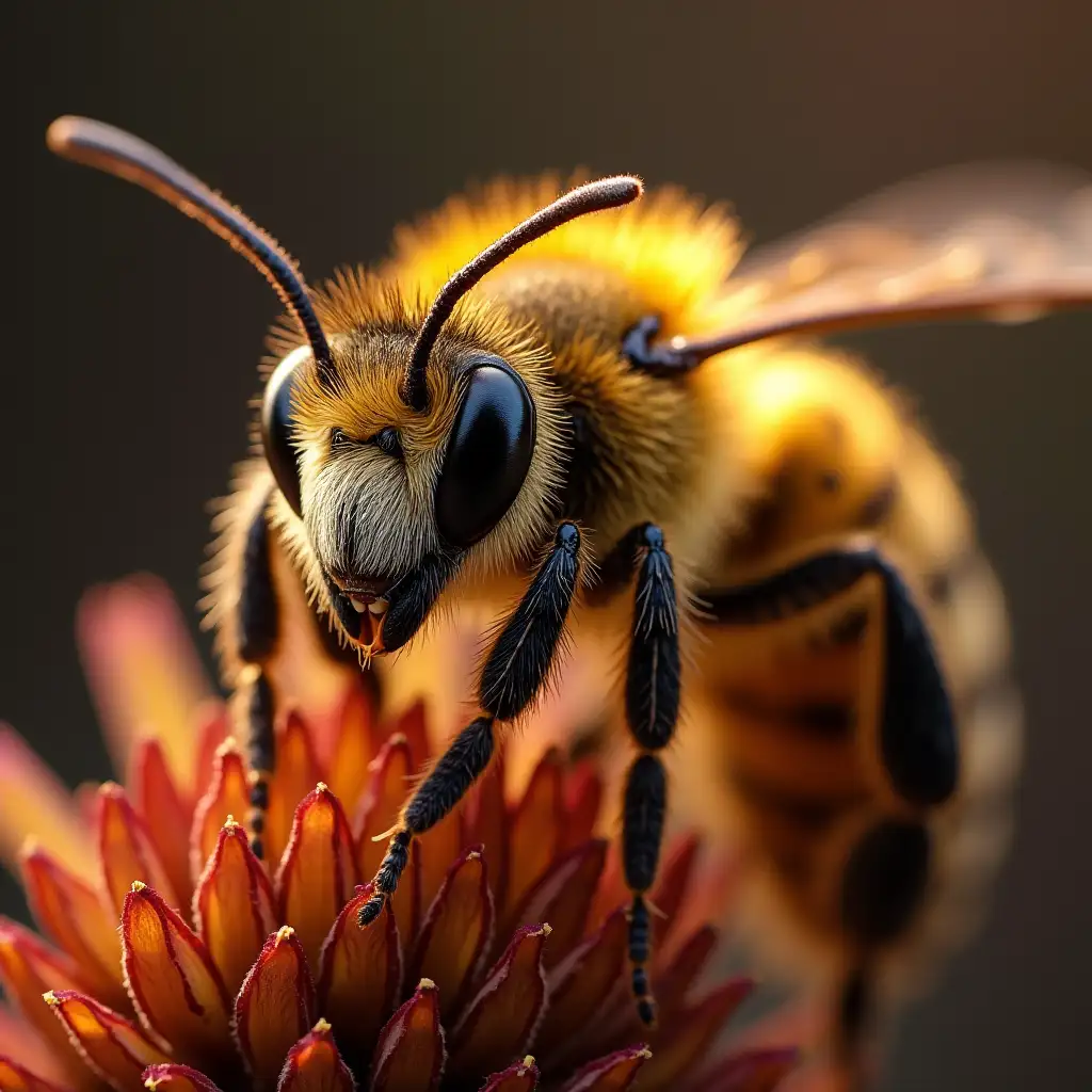 Queen Bee of Love With Dark pink fuzz And light red fuzz Stripes, yellow black eyes, a silver stinger she bask in The Royal Honey deep in the Hive.