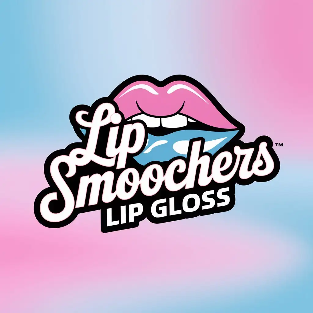 1990s Style Logo Design for Lip Smoochers Lip Gloss in Baby Blue and Pink Tones