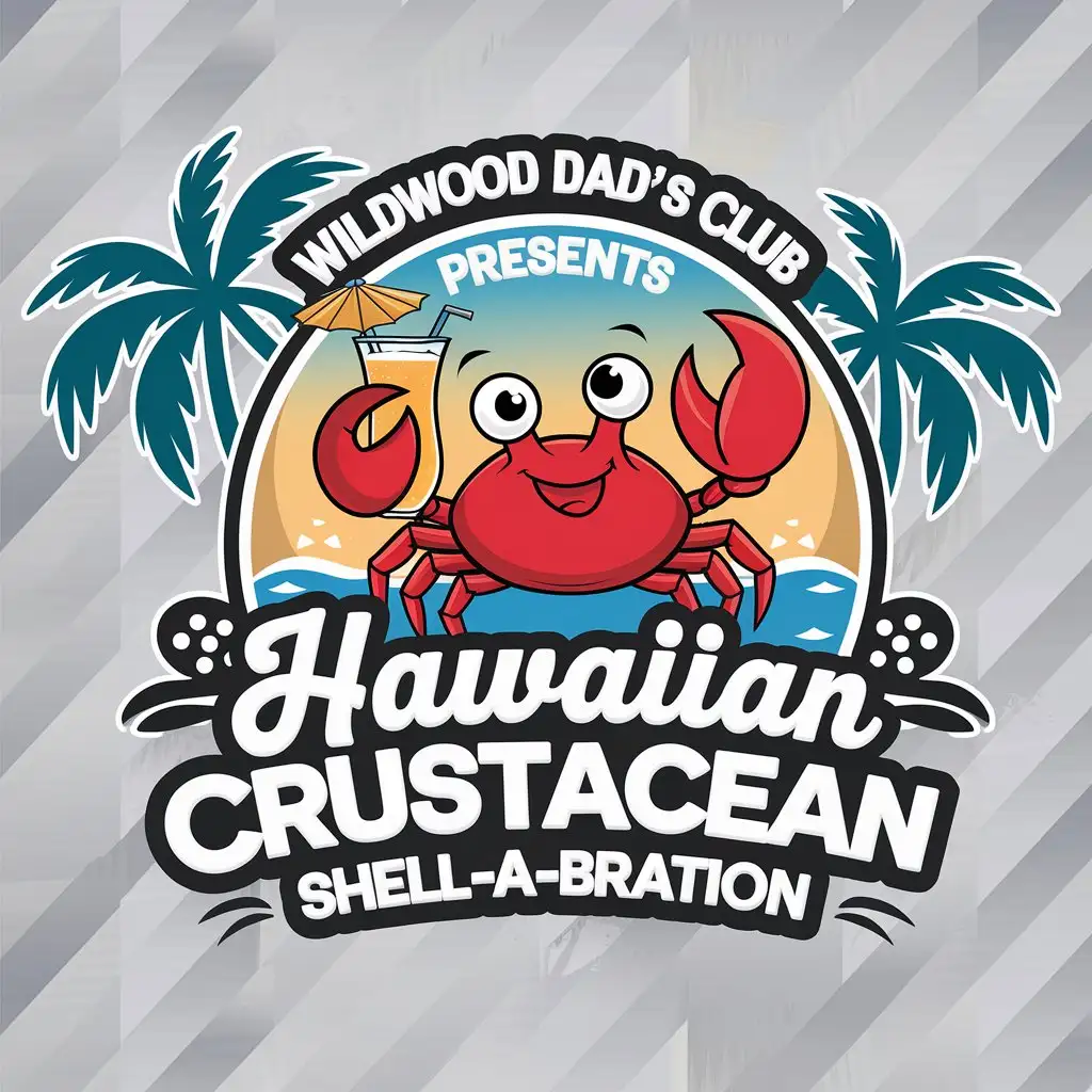 LOGO Design for Wildwood Dads Club Presents Hawaiian Crustacean Shellabration Red Crab Palm Trees Hawaiian Theme