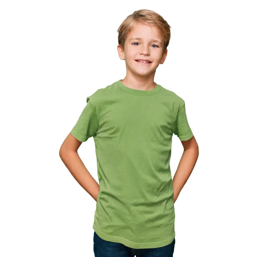 8-Years-Old-Boy-with-Blond-Hair-and-Green-TShirt-PNG-Image-for-Clear-and-Versatile-Use