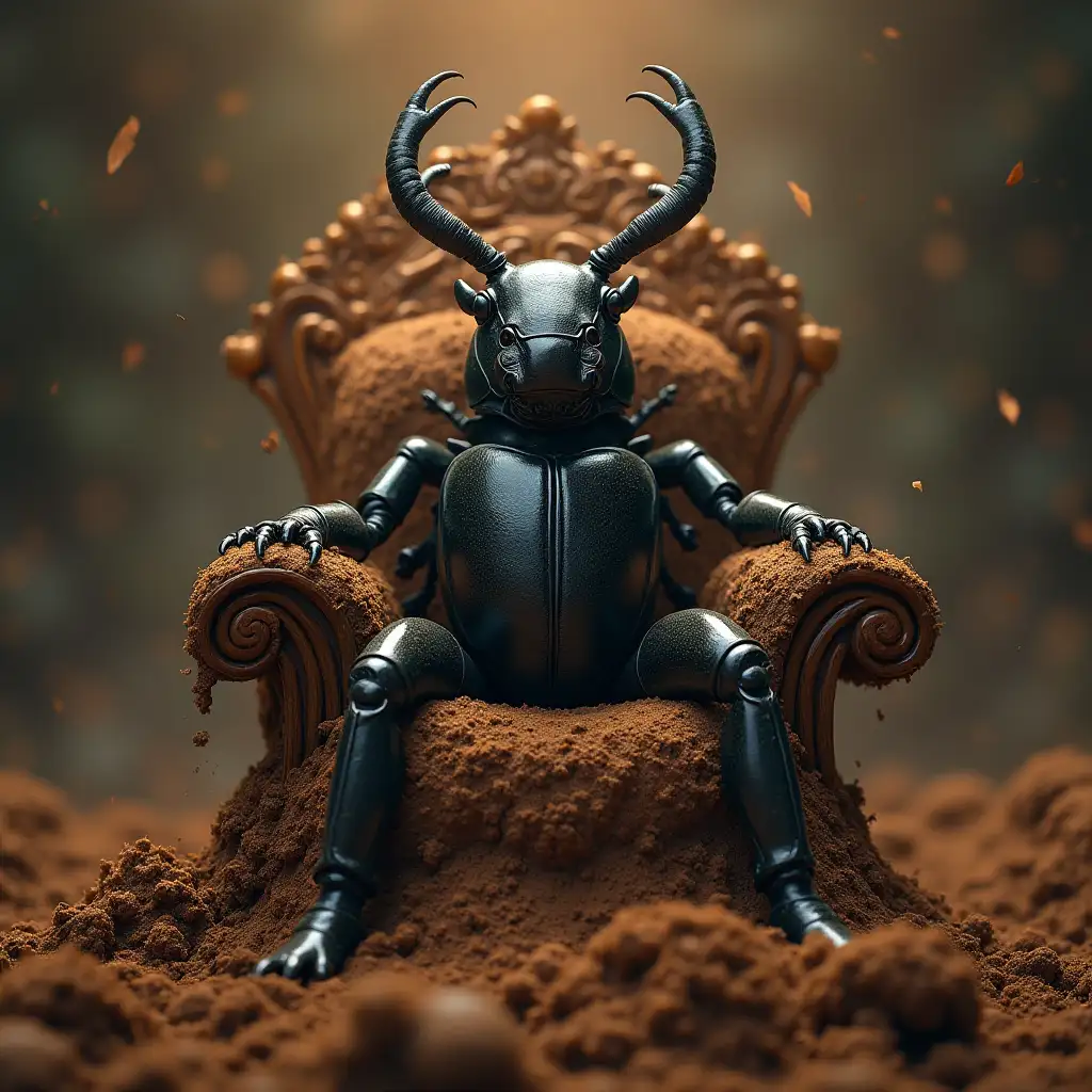 Dung Beetle Sitting on a Throne of Poo