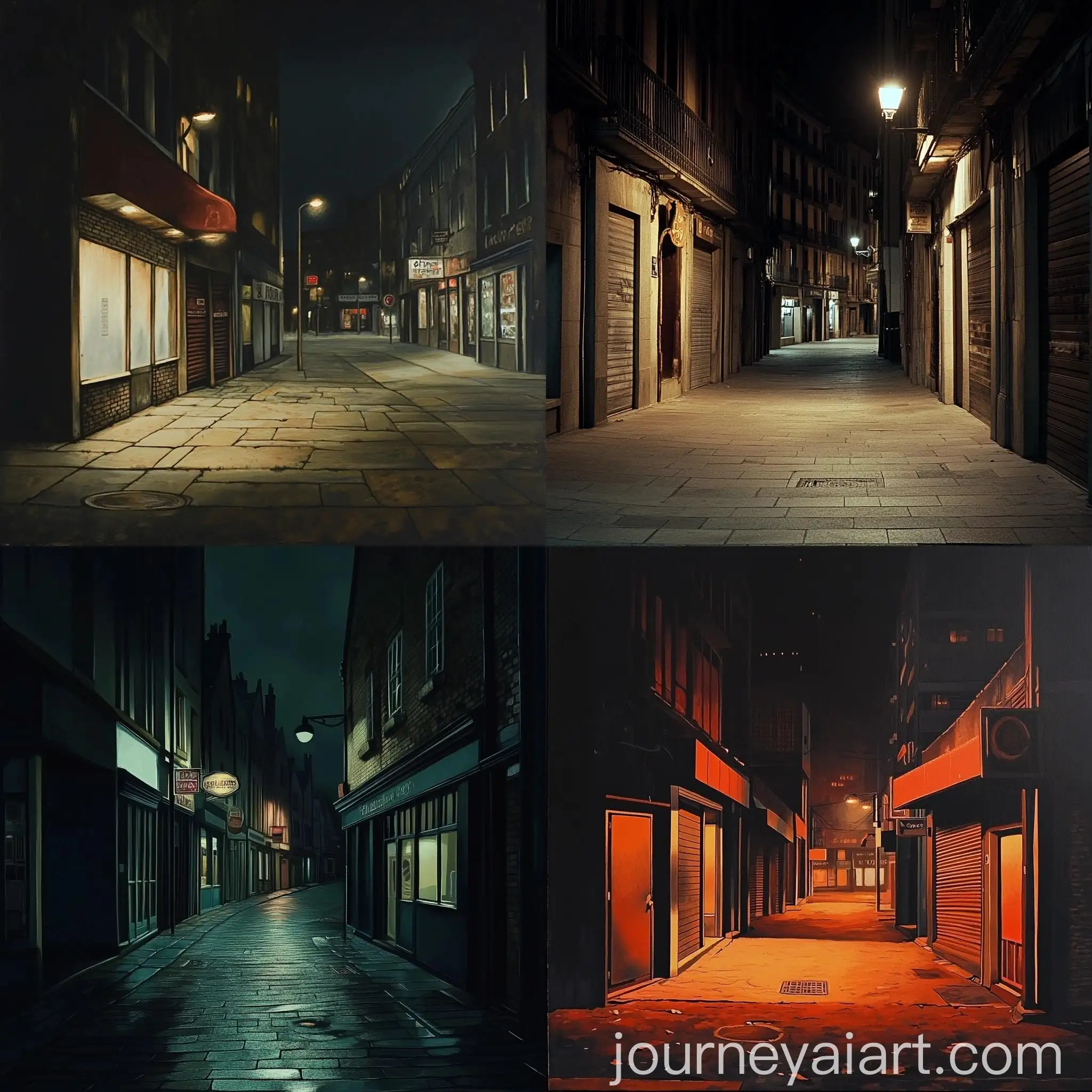 Quiet-Urban-Night-Empty-Street-with-Closed-Shops
