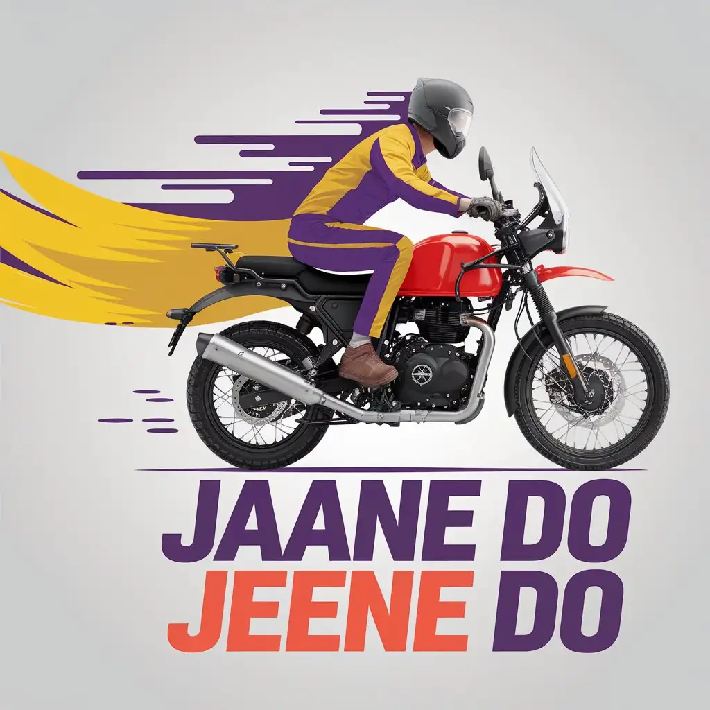 LOGO Design for JAANE DO JEENE DO Dynamic Motorcycle Himalayan 450 with Vibrant Red Yellow and Purple Theme