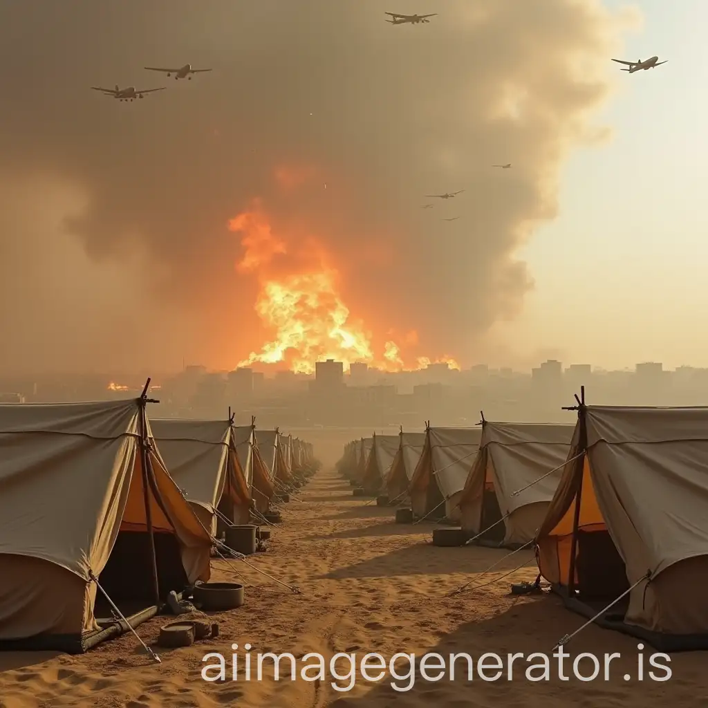 Desert-Tents-Amidst-Warplane-Terror-and-Smoke