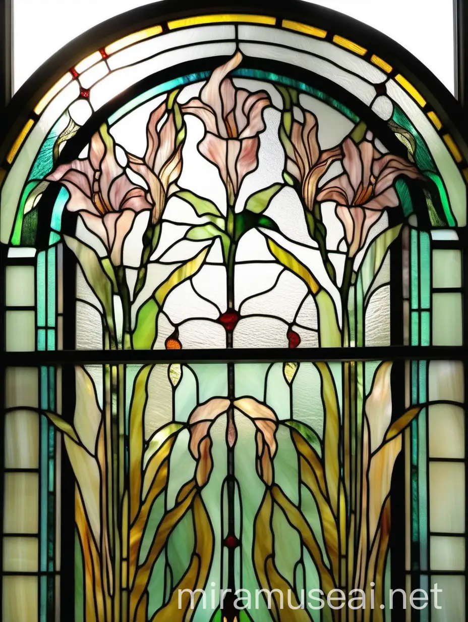 Art Nouveau Stained Glass Window with Abstract Gladiolus Flowers