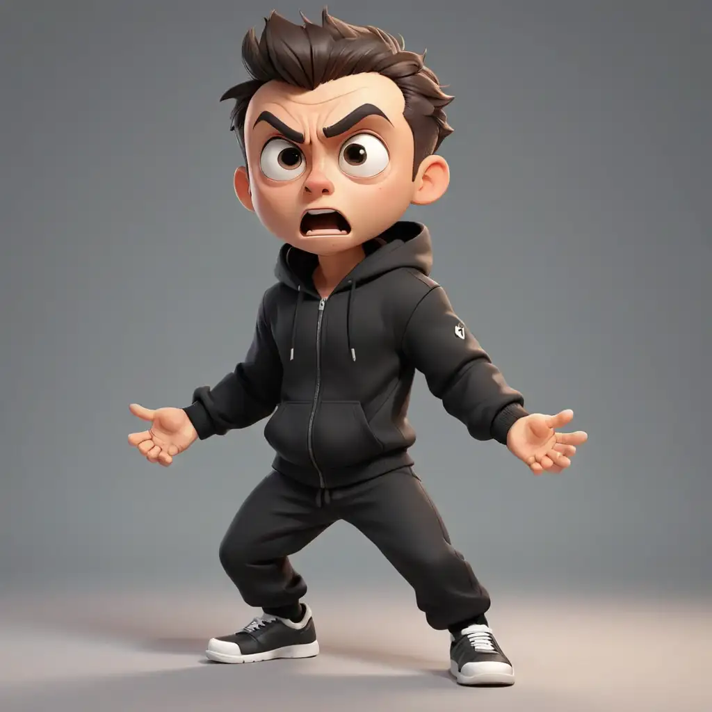 Cartoon-Scared-Guy-in-Black-Tracksuit-Shrugs-in-Dynamic-Pose