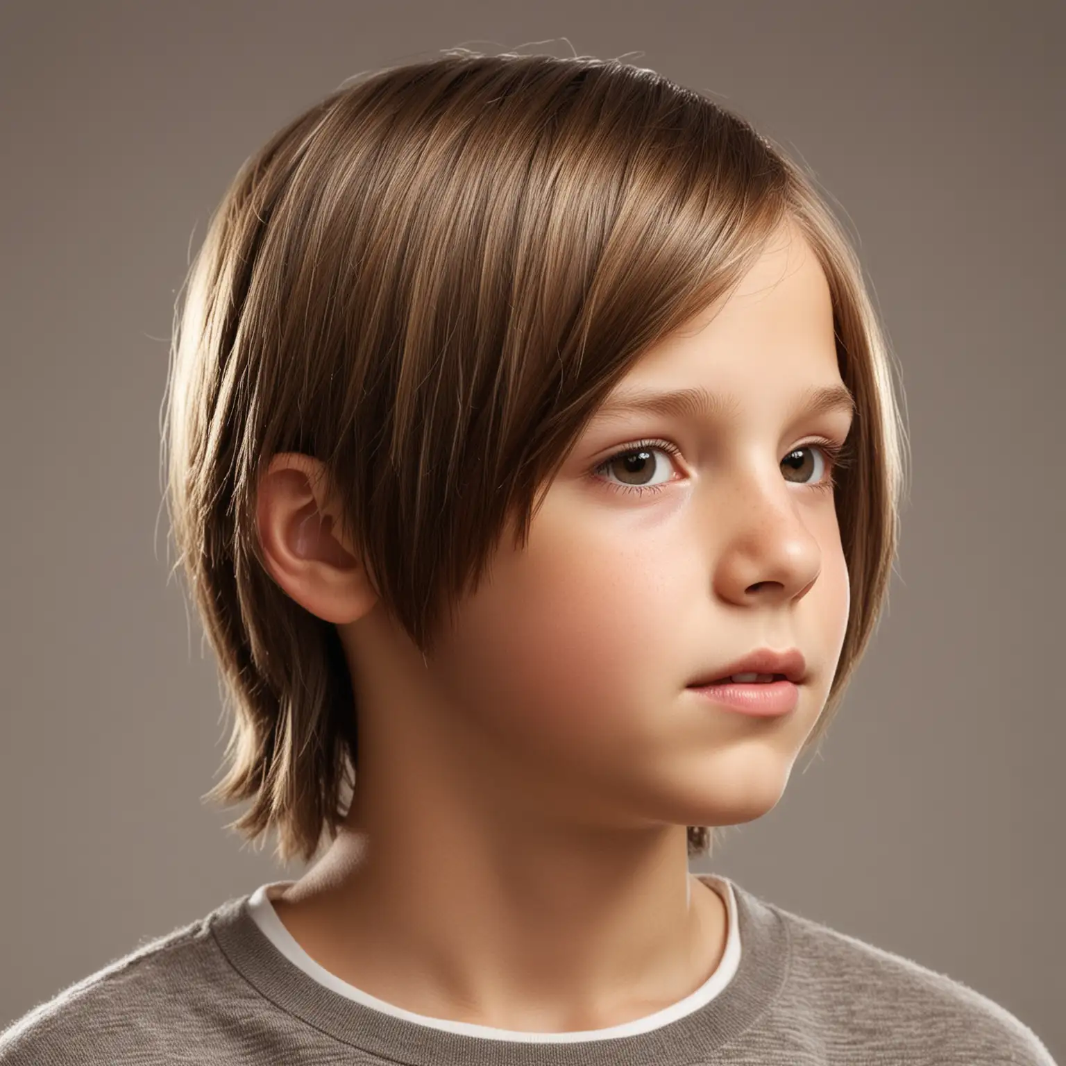 Portrait of a Neatly Combed ElevenYearOld Boy with ShoulderLength Light Brown Hair